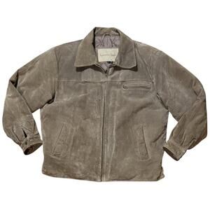 Vintage Y2K Autumn Trails Suede Jacket Mens Tan Leather Bomber Sz M OVERSIZED